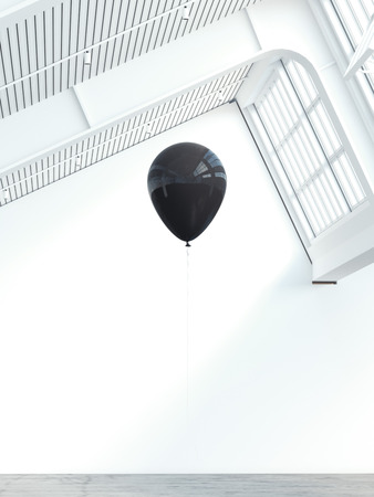 Black balloon in a modern lof interior. 3d renderingの写真素材