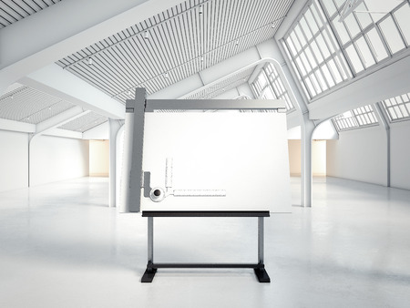 Blank drawing board in a modern loft interior. 3d renderingの写真素材