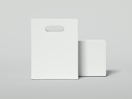 White shopping bag with blank luxury package. 3d renderingの写真素材