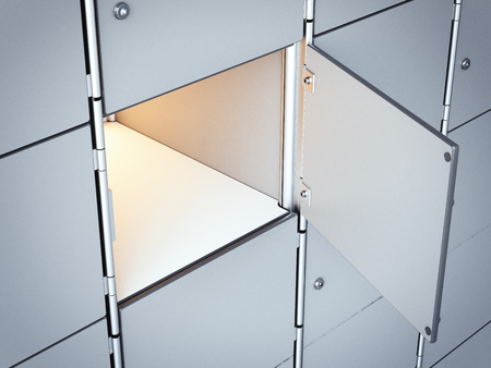 Opened white empty safe box. 3d renderingの写真素材