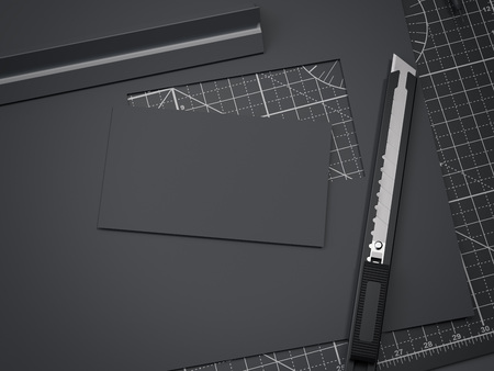 Office cutting board and black business card from paper. 3d renderingの写真素材