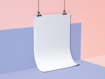 Blank sheet of paper hanging. 3d renderingの写真素材