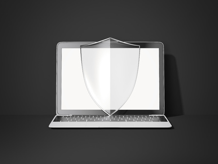 Modern laptop and transparent shield. 3d renderingの写真素材
