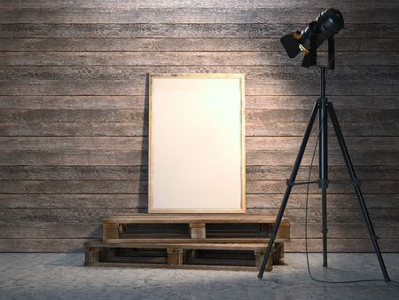 Vintage picture frame in loft interior. 3d renderingの写真素材