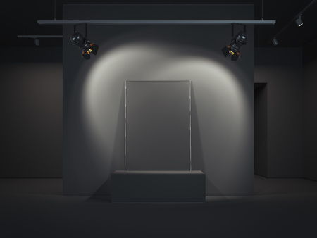 Modern dark gallery with blank picture frame. 3d rendering