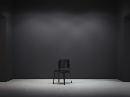 Black chair in dark interior. 3d renderingの写真素材