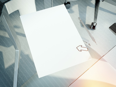 Empty sheets of paper on a office table. 3d renderingの写真素材