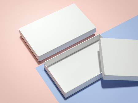 Two white boxes . 3d renderingの写真素材