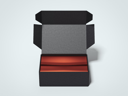 Opened black cardboard package. 3d rendering