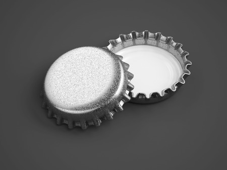 Two silver bottle caps. 3d renderingの写真素材