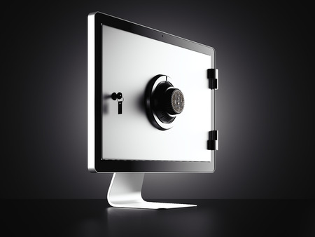 Display as electronic safe dial with bitcoin symbol. 3d renderingの写真素材