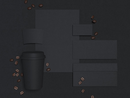 Business mockup with coffee cup. 3d renderingの写真素材