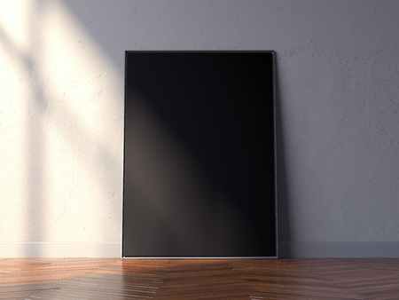 Picture frame on the wooden floor. 3d renderingの写真素材