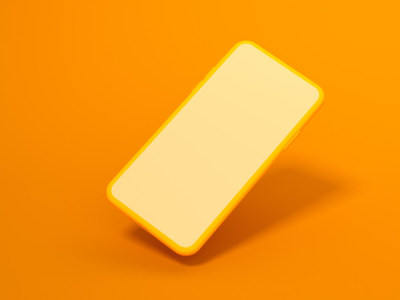Yellow phone mockup. 3d renderingの写真素材
