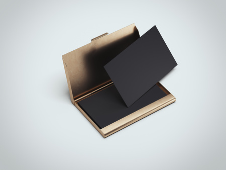 Black business cards with golden holder. 3d renderingの写真素材