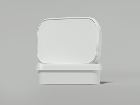 Two blank white plastic containers for food. 3d rendering