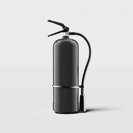 Black fire extinguisher on light grey background, 3d renderingの写真素材