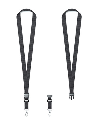 Set of lanyard and badge with black ribbon and fastener, 3d renderingの写真素材