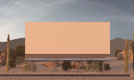 Blank billboard out of the city in desert. 3d renderingの写真素材