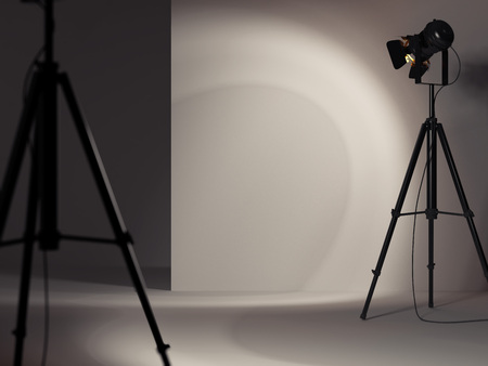 Searchlight gives light on the white wall, 3d renderingの写真素材