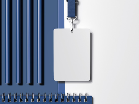 Business stationery mock up. Set of notebook, lanyard and badge. 3d renderingの写真素材
