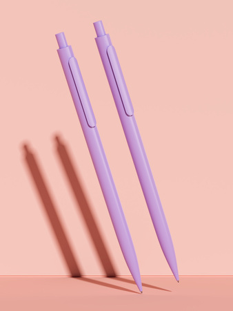 Light violet pens on peach coloured background, 3d rendering.の写真素材