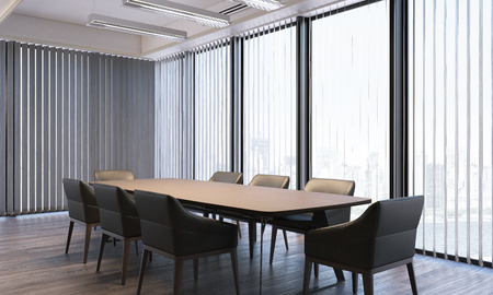 Modern bright meeting room with large panoramic windows, 3d renderingの写真素材