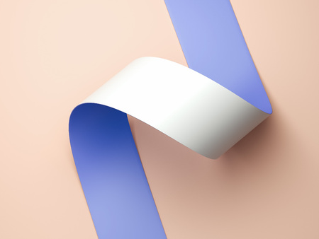 Light violet paper ribbon on light peach coloured background, 3d rendering.の写真素材
