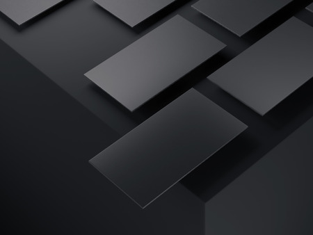 Close up of black business cards on black background, 3d rendering.の写真素材