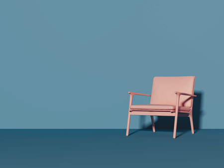 Pink chair next to light blue wall, 3d renderingの写真素材