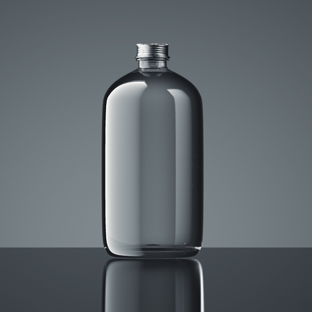 Transparent closed bottle on dark background, 3d rendering.の写真素材