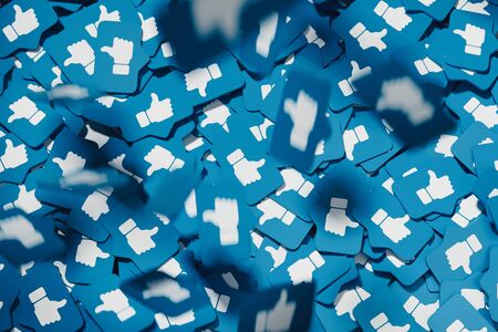 Thumbs up blue symbols or icons. 3d rendering.