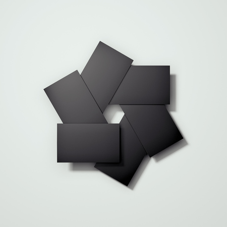 Blank black cards arranged in camera diaphragm shape, 3d rendering.の写真素材