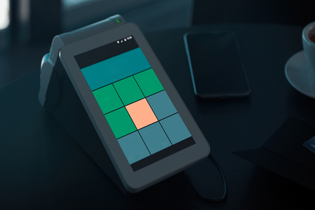 POS payment terminal and mobile phone. NFC payments concept. 3d rendering.