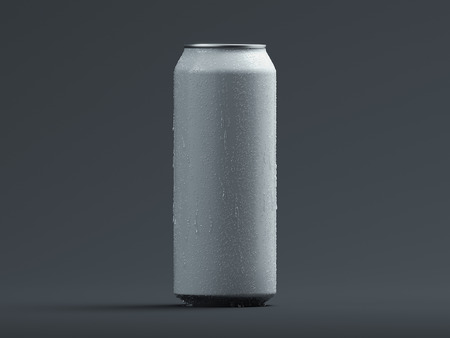 Aluminum beer or soda can with droplets isolated on grey, 3d rendering.の写真素材
