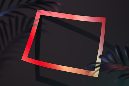 Empty sticker frame with blank empty space and tropical plant . 3D rendering.の写真素材