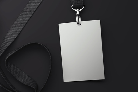 White blank badge on black lanyard. 3d rendering