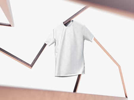 White blank t-shirt on bright metal abstract background. 3d rendering.の写真素材