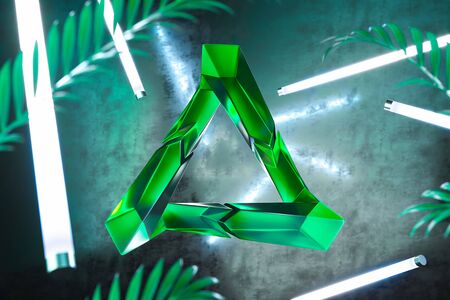 recycling sign on background with tropic plants and lamps. 3d rendering.の写真素材