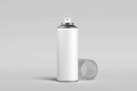 Blank white can of spray paint on isolated on white background. 3d rendering.の写真素材