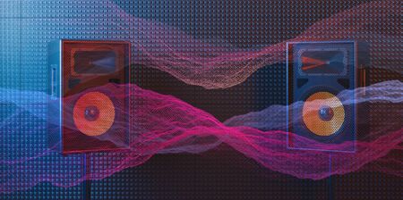 Music abstract multicolored dynamic waves and loudspeakers . Sound waves template. music equalizer....