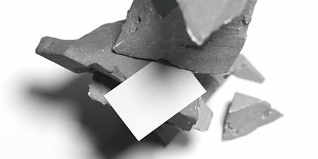 Close up of white blank business card on concrete pedestal, showcase. 3d rendering. Empty space. Copy space.の写真素材
