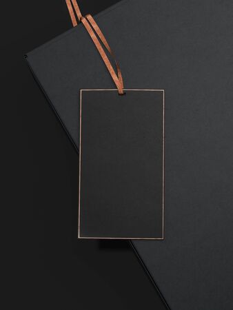 Blank black rectangle price Tag. Discount Offer Price Label. 3d rendering. Front viewの写真素材
