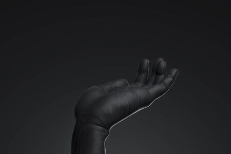 Realistic human hand with empty space as showcase isolated on black background. 3d rendering. Minimalismの写真素材