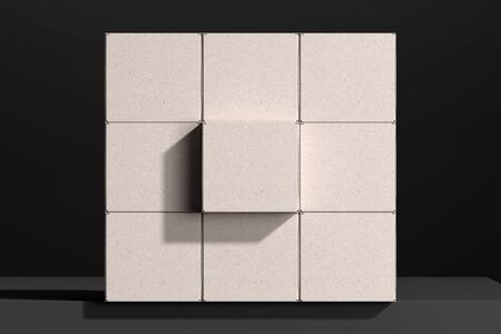 Wall From White Blank Boxes Made From Recycled Cardboard. 3d Rendering. Copy space. Environment...