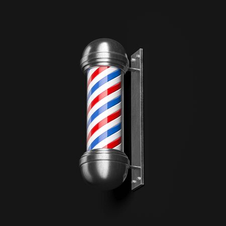 Classic Barber Shop Pole Isolated on Black Background. 3d Renderingの写真素材