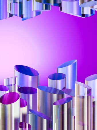 Perlaceous Canvas Pipes Showcase With Empty Space Pedestal on Light Violet Background. Coral In Sea. 3d rendering.の写真素材