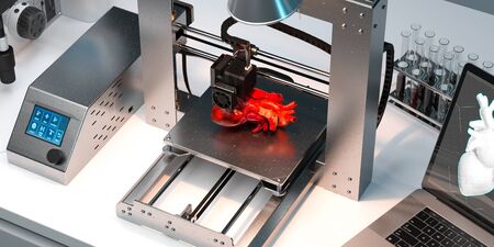 3D Printer Printing Heart In Modern Laboratory. Futuristic Technologies. Three-dimensional...