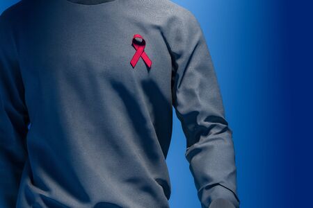 Awareness Pink Ribbon On Man Chest. Breast Cancer Awareness Symbol. National Breast Cancer Awareness...