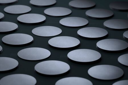 Blank Black Round Beer Coasters Templates on Black Background. 3d renderingの写真素材